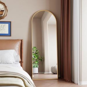 CUSTCH Miroir Complet Arqué 162 x 53 cm, Grand Miroir de Sol Pleine Longueur sur Pied, Bombé, Suspendu, Elliptique, pour Chambre Salon Entrée, Doré (UnboxGermany, neuf)