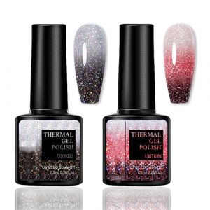 Lot de 2 vernis &agrave; ongles en gel UV &agrave; changement de couleur - Changement de temp&eacute;rature avec effet scintillant - Noir et rouge - Changement de couleur - Vernis &agrave; ongles Soak Off UV LED Nail Art (MEIRUHUA, neuf)