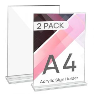 JEFURE Lot de 2 Porte-affiches en Acrylique A4, Pr&eacute;sentoir de Table en Acrylique, en Forme de T Porte Document, Porte Menu, Presentoir pour Bureau, Magasin, Restaurant (JEFURE, neuf)