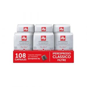 illy, Caf&eacute; Filtre en Capsules Iperespresso Torr&eacute;fi&eacute; CLASSICO, 100% Arabica avec des Notes de Fleur d'Oranger et de Jasmin, Go&ucirc;t Doux et un Arri&egrave;re-go&ucirc;t Sucr&eacute;, 6 Paquets de 18 (108 Capsules au Total) (Zart Store, neuf)