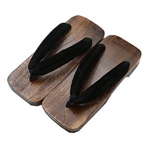 KUNANG Sandales en bois pour homme - Geta japonaise - Chaussons Geta traditionnels japonais - Sandales Geta Wide Sole Tongs, Noir , 42 EU (KUNANG2020 FR, neuf)