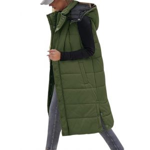 Tuopuda Doudoune sans Manche Femme, Veste Longue sans Manche Manteau sans Manche Automne Hiver Chaud Gilet sans Manche &agrave; Capuche Zipp&eacute;e Hooded Coat Matelass&eacute; L&eacute;g&egrave;re Waistcoat, vert arm&eacute;e, XXL (GHF-Direct, neuf)