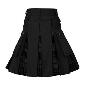 Kilt Ecossais Kilt &eacute;cossais pour Hommes, Taille &eacute;lastique, avec Doublure en Maille, Cordon de Serrage r&eacute;glable, Respirant, &agrave; s&eacute;chage Rapide, Noir, Blanc, Vert, Gris, Kilt Cargo Tactique, Kendo (tisnmiex, neuf)