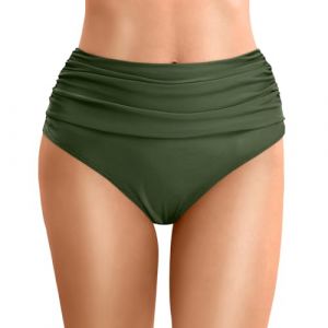 G&eacute;n&eacute;rique Bas Maillot De Bain Taille Haute pour Femme &Eacute;l&eacute;gant Bikini Ruched Bikini Slips Couleur Unie Triangle Short de Bain Amincissant Gainant Ventre Plat Maillot de Bain menstruel (01 AG, L) (Muessnew, neuf)