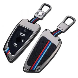 HooRLZ Alliage de Zinc Coque Clé BMW, Compatible pour BMW X1 X2 X3 X4 X5, 1er 2er 3er 4er 5er 6er 7er Clé, Protection Coque De Clé De Voiture en Silicone avec Porte-clés - 4 Boutons, Couleur Mate (HooRLZ, neuf)