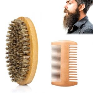 Brosse À Barbe, Brosse à Barbe en Poils de Sanglier, Brosse À Barbe Homme, Brosse à Barbe Poil de Sanglier Ronde, Brosse à Barbe de Poche, Moustache en Poil de Sanglier (Sweems, neuf)