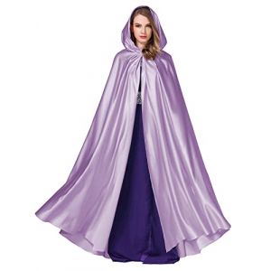 BEAUTELICATE Cape &agrave; Capuche Longue pour Femme Mari&eacute;e Mariage Poncho en Satin De Automne Hiver Manteau M&eacute;di&eacute;val Unisexe D&eacute;guisement De Halloween No&euml;l Carnaval(Taille Unique, Lavande) (BEAUTELICATE-FR, neuf)