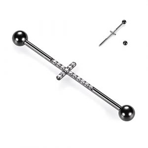 hengkaixuan Piercing industriel en acier chirurgical de 14 g - Barre d'échafaudage de 38 mm de long - Barre industrielle avec zircone pavée de cartilage - Pour homme et femme, Métal (hengkaixuan, neuf)