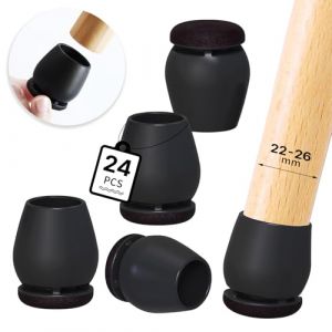 RCHYFEED Protection Pied de Chaise, 24 Pièces Protecteurs de Sol en Silicone Noir, Chaise Protecteurs de Sol en Silicone, Petit Patin de Tampon de Sol pour sols en Bois Dur et carrelage, Ronde22-26mm (RCHYFEED-FR, neuf)