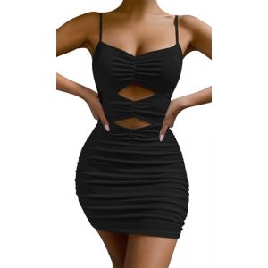 Maeau - Femme Bodycon Mini Robe A-Line Dos Nu sans Manches Robe Bretelles Spaghetti Robe Moulante Sexy Soir&eacute;e F&ecirc;te Cocktail &Eacute;t&eacute; - Noir - S (YDAEU, neuf)