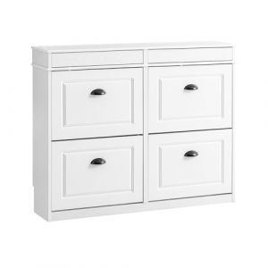 SoBuy Meuble Chaussure Rangement Chaussure 4 Abattants Armoire à Chaussures Entrée, Meuble à Chaussures Range Chaussures 16 Paires pour Couloir Entrée 103x23x82cm Effet Bois Vieilli Blanc FSR79-WG (SoBuy-Shop-FR, neuf)