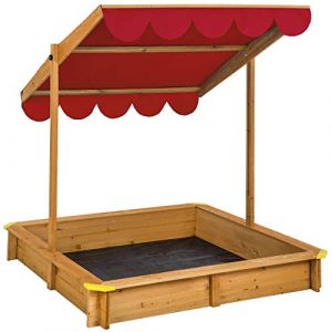 Tectake Bac à Sable en Bois pour Enfants Extérieur avec Couvercle Toit Réglable en Hauteur – Diverses Couleurs (Rouge) (Made4Home SAS, neuf)