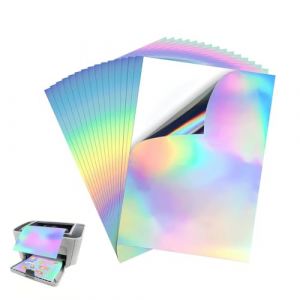 OUDQFCJ Papier Autocollant Holographique, 12 Feuilles, Rev&ecirc;tement Cubique, Papier Stickers Vinyle Imprimable, Format A4 (21 x 30 cm), S&eacute;chage Rapide, Imperm&eacute;able, Pour Imprimante &agrave; Jet d'Encre/Laser (Mapico, neuf)