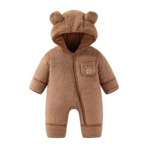 WYTbaby Combinaison d'hiver en polaire pour b&eacute;b&eacute; avec capuche, Strampler chaud pour nouveau-n&eacute;, Romper pour b&eacute;b&eacute; gar&ccedil;on ou fille, 0-12 mois, marron, 6&ndash;9 Monate (WYTbaby-EU, neuf)
