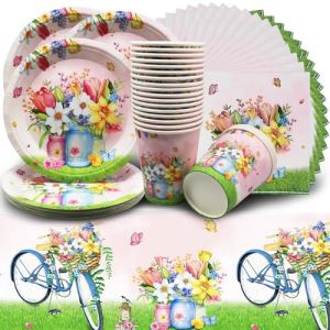 Vaisselle Jetable Anniversaire Floral Vintage Assiette Carton Gobelet Serviette pour Mariage Evjf Baby Shower Fille Assiette Jetable Anniversaire 20 Invit&eacute;s (Shima-EU, neuf)