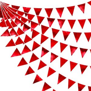 32Ft Rouge Fanion Guirlande Bannière Bruant Décoration de Fête Rouge foncé Tissu Triangle Drapeau guinguette exterieu Banderole pour Anniversaire Bapteme Mariage Saint-Valentin Noël Nouvel an Soiree (MZY Co., Ltd, neuf)