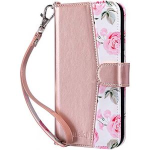 ULAK Coque Portefeuille pour iPhone 11 6,1 Pouces, Etui en Cuir PU avec Couverture à Rabat Magnétique Antichoc avec Porte-Cartes et Support Intégré, Or Rose Fleur (easyarise, neuf)