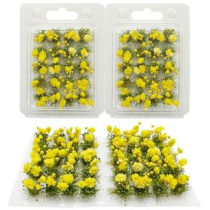 Woohome 40 PCS Fleurs Végétales Miniatures, Touffe d'herbe Statique Herbe Artificielle Modèle pour Le Chemin de Fer de Paysage de Train (Fleur de Lune, Jaune) (CXiong, neuf)