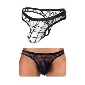 sunshinelady String Sexy Chic Homme Slip Grande Taille Jockstrap Transparent en Tulle Mini Stringue Ficelle Tanga Taille Basse sous-Vêtements Dentelle Hot Sissy Lingerie Noir Tenu Libertin M (Sunshinelady, neuf)
