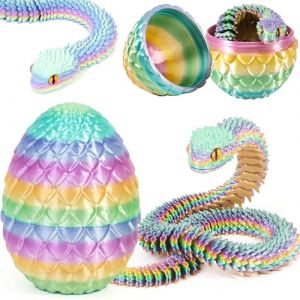 Joycabin Jouet Serpent imprim&eacute; en 3D, &oelig;ufs de Dragon, &oelig;ufs de Serpent, &oelig;ufs de Serpent de P&acirc;ques, Animaux imprim&eacute;s en 3D, Jouets pour Enfants, Cadeaux de Bureau (Arc-en-Ciel) (XINYI-EU, neuf)