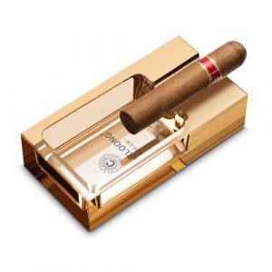 CIGARLOONG Cendrier &agrave; Cigares en Verre Cristal, &Eacute;l&eacute;gant Porte-Cigare Cendrier Verre Transparent pour Ext&eacute;rieur, Terrasse, Maison, Bureau (Dor&eacute;) (Cigarking, neuf)