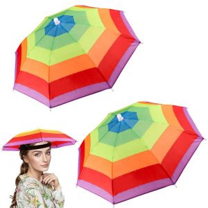 2 Pi&egrave;ces Chapeau Parapluie Parasol Chapeau Couvre-chef Parapluie avec Bande &Eacute;lastique Chapeau de Plage Parasol Chapeau Jardinage Parapluies Chapeau Parapluie Diam&egrave;tre P&ecirc;che Parapluie, 60 cm rainbow (Fjin, neuf)