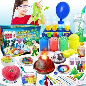 UNGLINGA 100+ Experiences Kit Scientifique pour Enfants, Laboratoire de Chimie et Kit Volcan, Sable Magique, Fouille de Pierres Précieuses, Fizzy Réaction Éducatifs Activités (Unglinga FR, neuf)