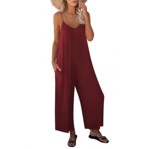 Haibang Combinaison Femme Été Sans Manches Casual Jumpsuit Chic et Élégant Bretelles Spaghetti Réglables Romper Salopette à Jambes Larges Loose Playsuit avec Poches (Haibang Store, neuf)