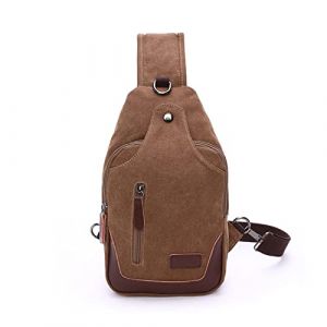 FANDARE Rétro Sac de Poitrine Toile Sac Bandoulière Sling Crossbody Bag Homme Sacoche Sac d'Epaule avec Trou pour écouteur Sacoche de Ceinture pour Voyage Randonnée Crossbody Bag Brun (OÜ HULGY, neuf)