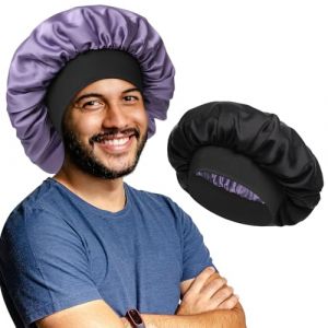 SECRET AROMA Bonnet de Nuit en Satin pour Homme, Bonnet de Nuit en Soie à 2 Couches avec Large Bandeau, Bonnet de Nuit réversible pour Unisexe, Bonnet de Nuit, Bandeau pour Cheveux (FARKAT, neuf)