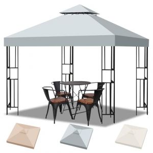 Toit de Remplacement Tonnelle 3x3 Imperméable Anti-UV 300D Polyester Toile de Rechange pour Pavillon de Jardin à Double Couche, Toit de Pergola Amovible pour Jardin, Camping, Plage (Grey) (VAFENDO LTD, neuf)