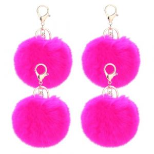 JK Home Lot de 4 Porte-clés Pompon en Fausse Fourrure Pendantif pour Sac à Main Voiture Bagage Porte-clé Saint-Valentin Anniversaire Rouge Carmin (JK Happy Shopping, neuf)