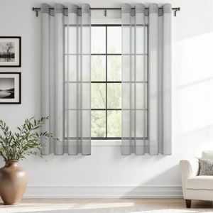 MRTREES Voilage Gris Transparent &agrave; Oeillets pour Fenetre, Rideau Court Moderne Salon Cuisine Chambre Adulte Baie Vitr&eacute;e, Rideaux Voilages Int&eacute;rieurs D&eacute;coratifs, 140x120 CM, 2 Pi&egrave;ces (MRTREES HOME, neuf)