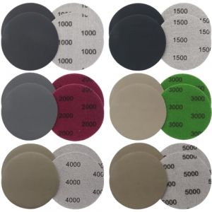 24 Pi&egrave;ces 75mm Papier de Verre Carrosserie Sec &agrave; l'eau, Disques Abrasifs Ronds, Tampons de Ponceuse Orbitale Feuilles de papier poncer phare voiture, Grain 1000/1500/2000/3000/4000/5000 (ALPHASS LOGISTICS LTD, neuf)