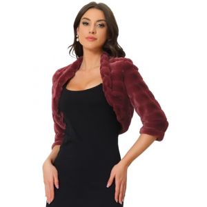 Allegra K Veste courte pour femme pour robe bol&eacute;ro ouvert devant en fausse fourrure haussement d'&eacute;paules Bourgogne M (Weisser Berg, neuf)
