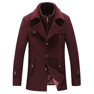 Onsoyours Manteau Homme en Laine Chaud Court Epais Slim Fit Business Hiver Trench-Coat avec Un Col Accessoire Caban Manteau Jacket Duffle-Coats Revers Overcoat B Vin Rouge XXL (Dear Shall Good Inc., neuf)
