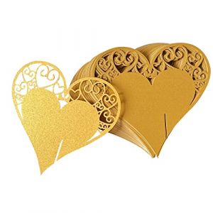 Fayemint 50 Pi&egrave;ces Forme Coeur Nom Carte, Carte Verre Marque Place, Place Coeur Mariage Fete Decoration, pour F&ecirc;te, Mariage, Danse, Verre &agrave; Vin (Or) (Fayemoon, neuf)
