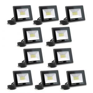 Wegoodlife Lot de 10 Projecteur LED Ext&eacute;rieur 20W, Super Lumineux 1510LM Spot LED, 3000K Blanc Chaud, IP66 &Eacute;tanche, Lumi&egrave;re de S&eacute;curit&eacute; pour Jardin, Terrasse, Garage, Cour, Aire de Jeux, Sans Prise (ZHIHAOXUAN, neuf)