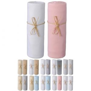 P'tit Basile Drap Housse 60x120 cm - Lot de 2 draps en Jersey peigné 100% Coton Bio - Blanc et Rose - pour Matelas bébé Enfant Dimensions 60x120 cm - Extensible sans Repassage - Grands Bonnets (LEMATELAS, neuf)