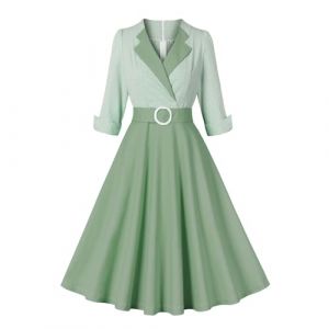 Foweknow Robe de Cocktail Femme Style Rockabilly &agrave; Carreaux Robe de F&ecirc;te Femme Ann&eacute;es 50 Vintage Robe de Soir&eacute;e &Eacute;l&eacute;gante Col en V Manches 3/4 Robe A-Ligne Robe Tour de Taille Robe &Eacute;l&eacute;gante pour Bal (ROTPMS, neuf)