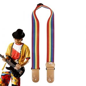 Sangle de guitare acoustique, sangles réglables à rayures arc-en- – Sangle réglable respirante pour guitare basse avec supports de médiators pour guitare électrique, ukulélé, basse, b, Refer to (cayam, neuf)