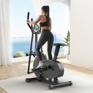 Yonisee 2 en 1 V&eacute;lo Elliptique pour La Maison, Appareil d'exercice Velo Elliptique avec Si&egrave;ge Ergonomique, R&eacute;sistance R&eacute;glable, &Eacute;cran LCD, Capteur De Fr&eacute;quence Cardiaque (Noir) (JAROSITE CREST LIMITED, neuf)