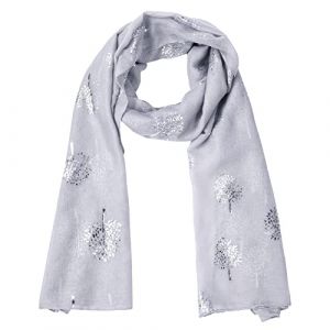 URAQT Echarpes Femme Homme, &eacute;charpe l&eacute;g&egrave;re mode, &eacute;charpes &agrave; franges enveloppes ch&acirc;le, Ch&acirc;le &eacute;charpe fleur d'arbre argent monochrome en coton pour Party Soiree, Gris Argent&eacute; (Cinye, neuf)