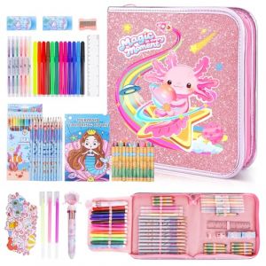 JYPS Feutres Coloriage Enfants, 73 Pcs Axolotl Parfumés Marqueur Set Avec Trousse, Livre De Coloriage, Stylo Et Crayon, Malette Dessin Papeterie Couleur Kit, Boite D'Art Cadeau Filles 4-5-6-7-8 ans (TCMY Store, neuf)