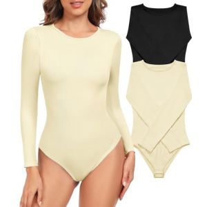 heekpek Body Femme Gaine Ventre Plat Body Sculptant Invisible Ventre Plat Amincissant Body Shaper pour Femme Ventre Plat Body Sexy Chic Body &agrave; Manches Longues, Noir+Blanc, M (HKPK, neuf)