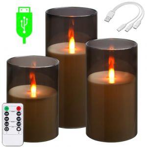 Da by Bougies LED rechargeables, bougies à piles rechargeables, 3 bougies avec fonction de minuterie à distance, jusqu’à 240 heures d’utilisation (gris) (Da by, neuf)