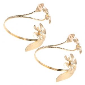 HEMOTON Bracelets Manchettes Ajustables En M&eacute;tal Dor&eacute;, Bracelets Chics Pour Femmes, D&eacute;coratifs Multifonctions, Motifs Fleurs Avec Cristaux, Style Moderne, Lot De 2, Usage Poignet Et Embrasse De Rideau (Heather Healy, neuf)