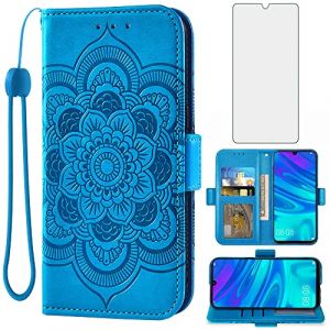 Asuwish Coque pour Huawei P Smart 2019/Honor 10 Lite Portefeuille avec Verre Tremp&eacute; et Porte Carte Chaine PU Cuir &agrave; Clapet Mandala &Eacute;tui Housse Hawaii PSmart Pot-LX1 HRY-LX1 T&eacute;l&eacute;phone Case Femme Bleu (Asuwish FC UK Store, neuf)