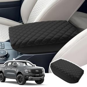 LANGBEAN Housse d'Accoudoir avec Poche Organisateur pour Ford Ranger T9 2025 2024 2023 (Frein &Eacute;lectronique), Couvre Accoudoir Console Centrale en Cuir PU &Eacute;paissi, Rehausser l'Accoudoir de 4CM, Noir (LANGBEAN, neuf)