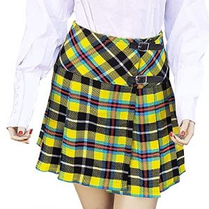 BRAW CLANS TARTANS Jupe Mini Kilt pour Femme - Robe Traditionnelle en Tartan &Eacute;cossais - Bretelles R&eacute;glables - Tailles UK 6 &agrave; 26 - Black Watch, Royal Stewart & Plus, jaune, 40-42 (Glasgow Kilt Company, neuf)